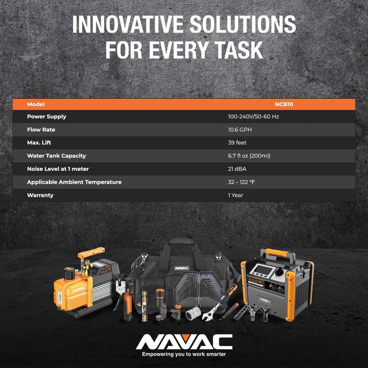 NAVAC NCB10 Mini-Split Condensate Pump - Ultra Quiet Design, HVAC Condensate Pump, Brushless DC Motor - Reliable Performance, Overflow Protection Sensor, 6.7 fl oz Tank Capacity, 10.6 GPH, 39 ft Lift