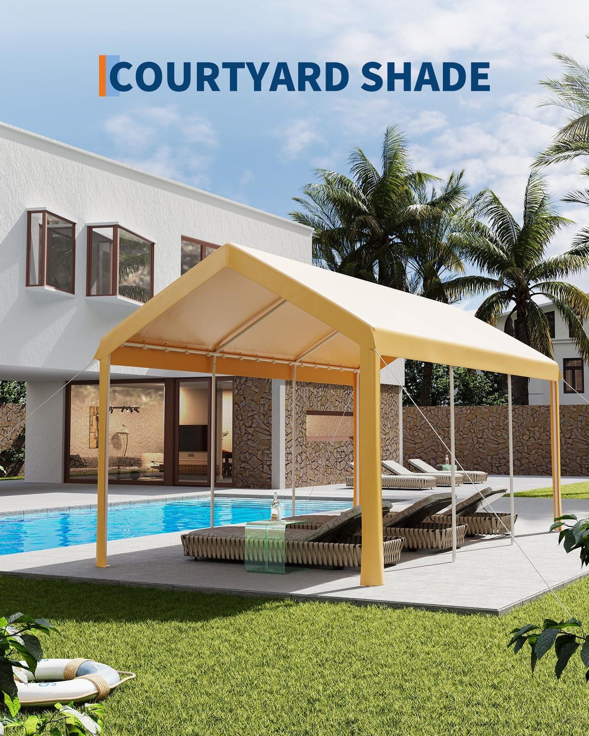 10X20Ft Heavy Duty Carport, Portable Heavy Duty Garage Shelter with Powder Coated Steel Frame, Waterproof UV-Resistant Triple-Layer Tarp, Garage Tent for Cars, Trucks and Boats, Yellow