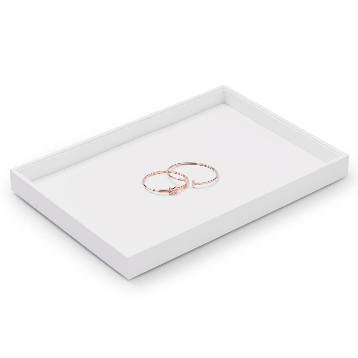 Oirlv Premium White Leather Stackable Jewelry Tray Flat Jewelry Organizer Tray for Jewelry Accessory Trade showcase