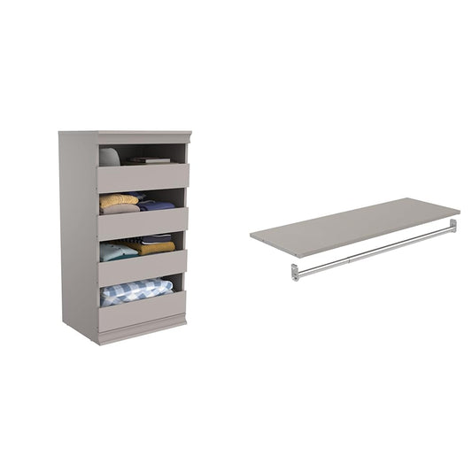 ClosetMaid 4598 Modular Storage Stackable Unit with 4 Drawers, Taupe & 4610 Modular Storage Shelf and Hang Rod Kit, Taupe