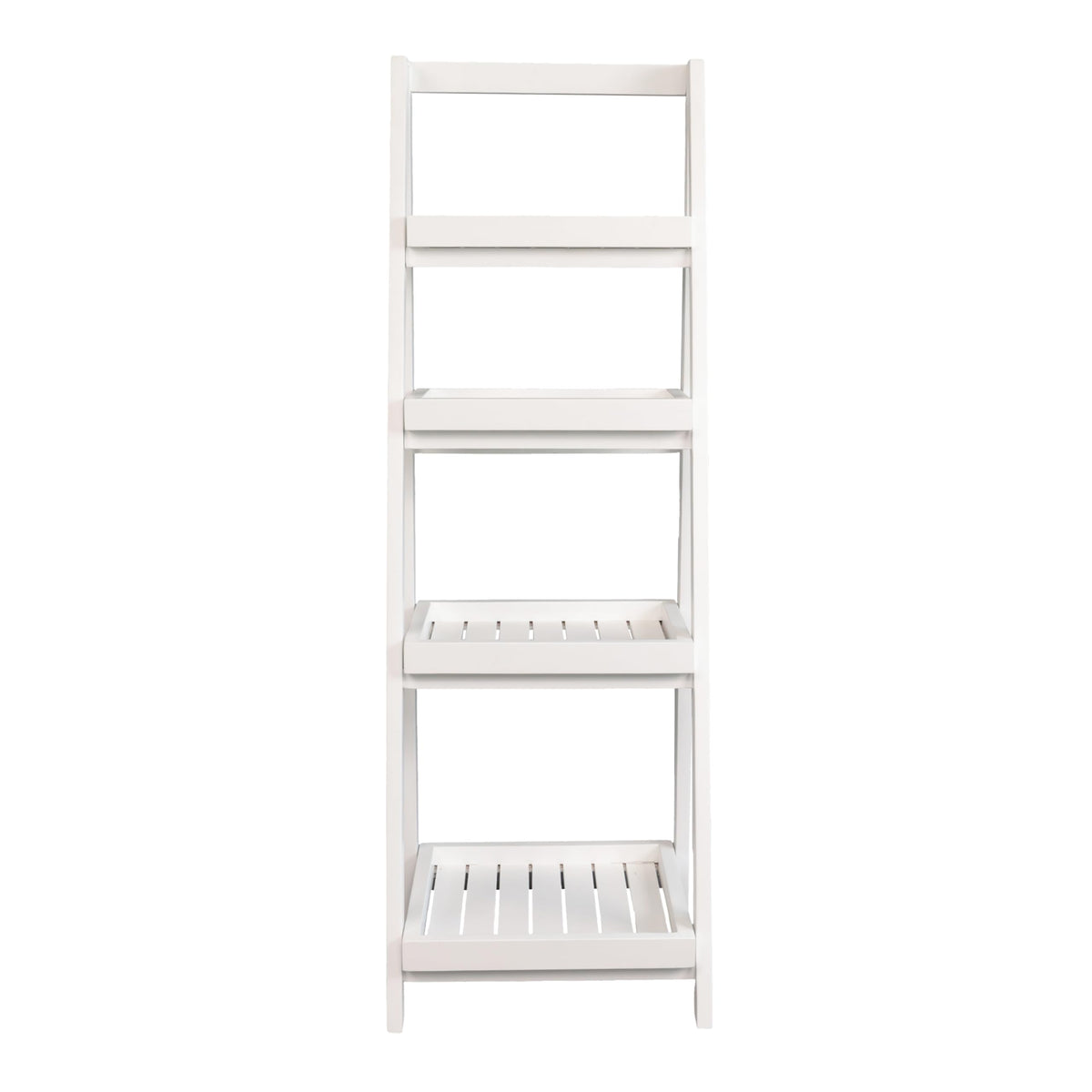 happimess SHF2008W Everett 48 in. H Minimalist Handcrafted Acacia Wood 4-Tier Indoor/Outdoor Folding Display Ladder Storage Rack and Plant Stand, White