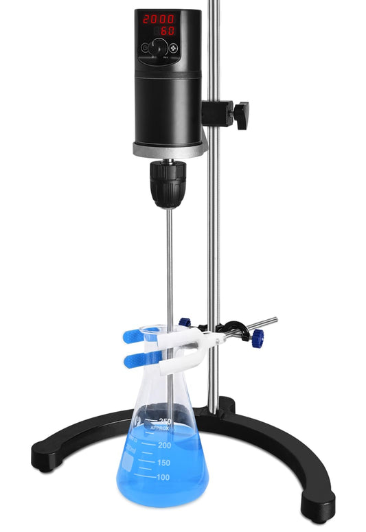 Vevitts Electric Overhead Stirrer LCD Digital Lab Mixer Time and Speed Adjustable Stirring Lab Mixer 100-2000RPM 20L Electric Overhead Mixer
