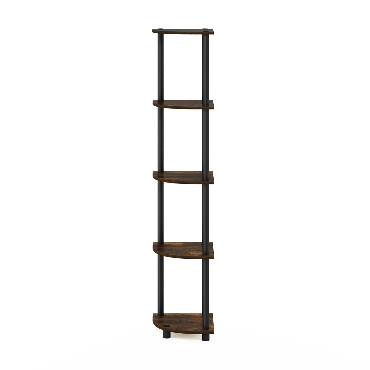 Furinno TURN-N-TUBE Corner Shelf, 5-Tier Corner Bookshelf, Open Storage Shelves, for Organization and Storage, Living Room, Home Office, Garage, Bedroom, Amber Pine