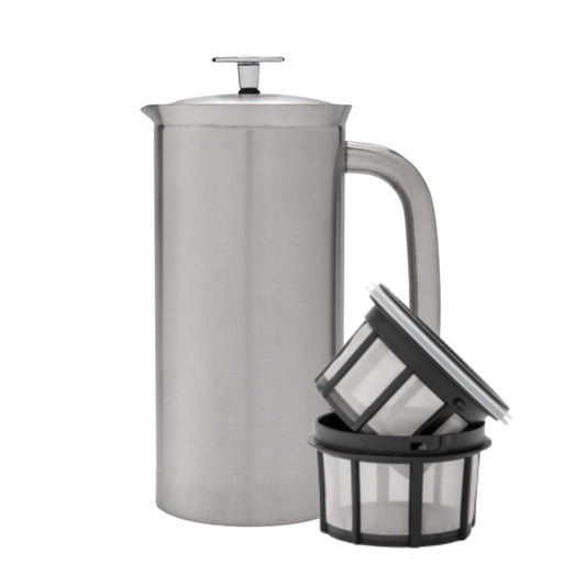 ESPRO P7 18 oz Brushed Stainless Steel French Press and 32 oz Replacement Micro-Filter