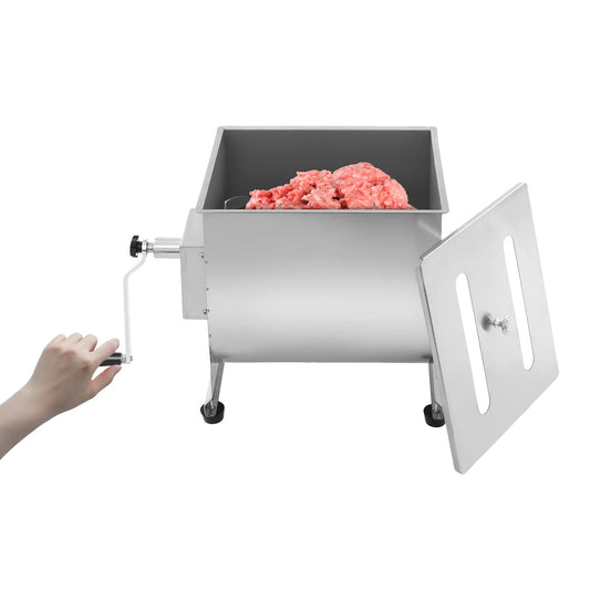 Meat Mixer, 22/44lbs Manual Stainless Steel Tilt Tank Hand Crank Sausage Mixer Machine Commerial Food Mixer with Removable Paddle for Home Deli Butcher Mixing Vegetables Spices (Fixed-type, 44lbs)