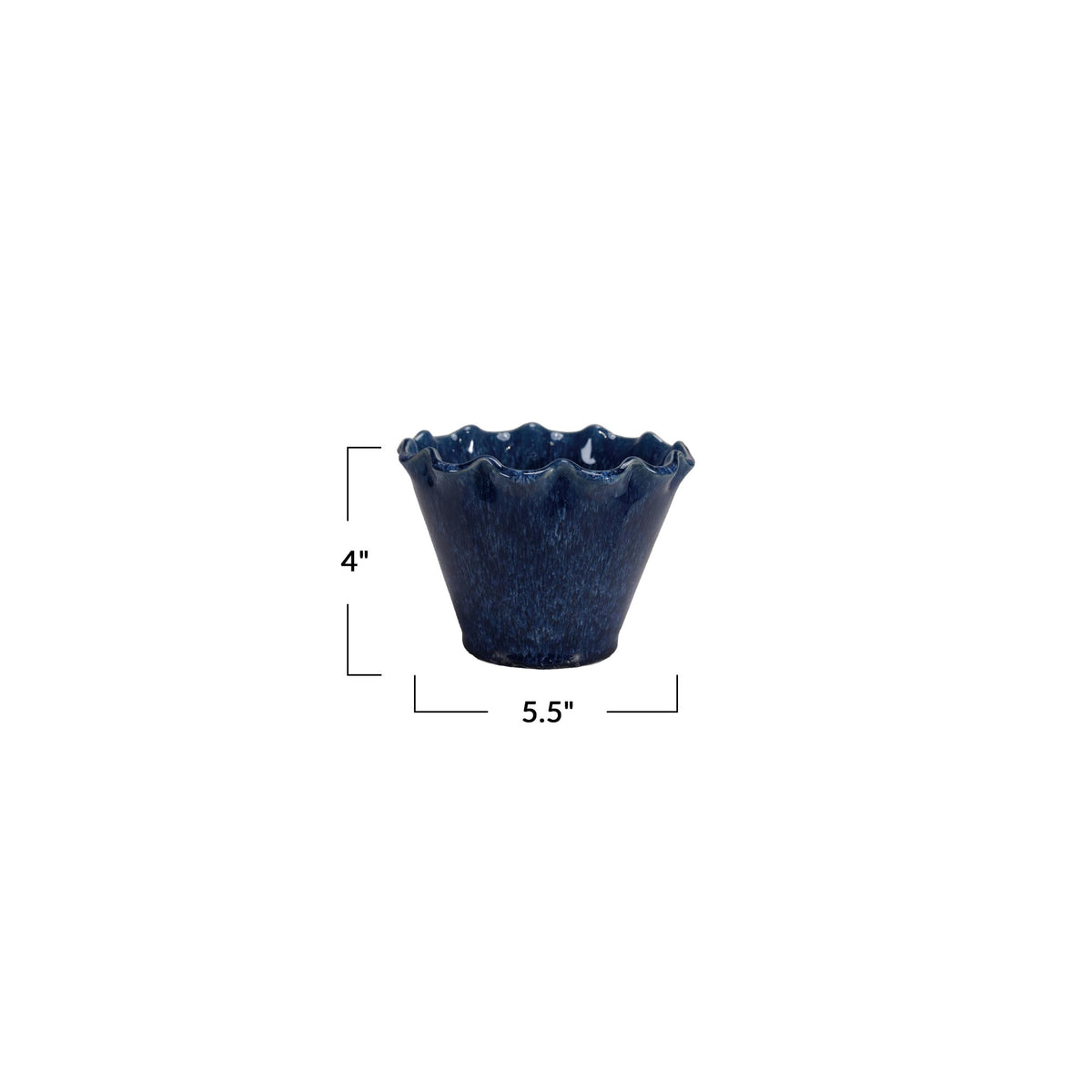 Creative Co-Op Stoneware Planter with Ruffled Edge and Drainage Hole with Reactive Glaze, Blue
