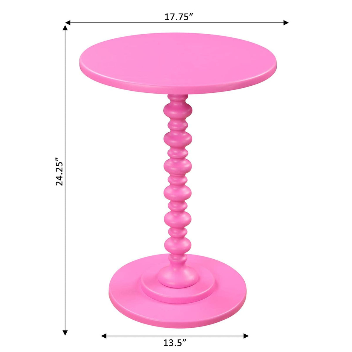 Convenience Concepts Palm Beach Spindle Table 17.75" - Traditional Round End Table for Living Room, Turned Solid Wood Side Table, Classic Display Pedestal Table, Pink