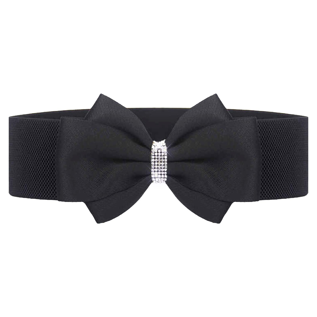 Choleeki Women's Elastic Bow Belt Wide Rhinestone Stretch Belts Ladies Waist Accessories for Dress Jeans (black, S)