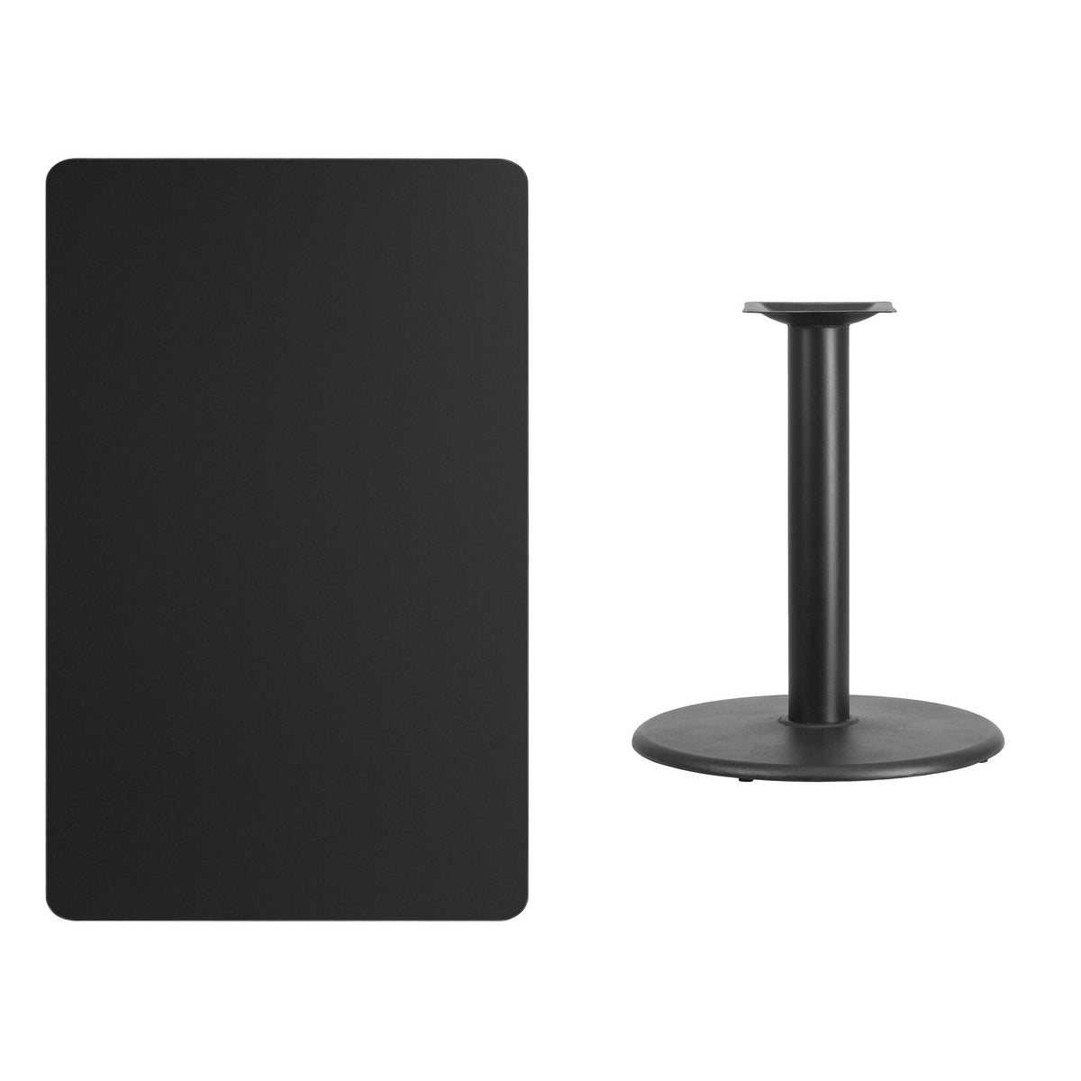 Flash Furniture 30'' x 48'' Rectangular Black Laminate Table Top with 24'' Round Table Height Base