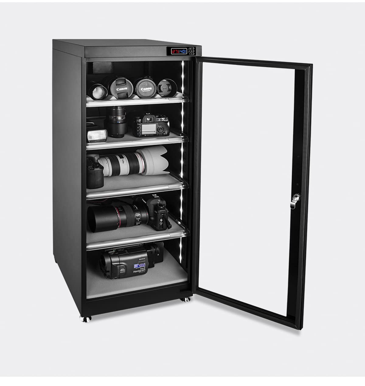 PreAsion 100L 5 Layers Electronic Dry Cabinet Camera Storage Dehumidify Cabinet 100-240V Noiseless and Energy Saving for Camera and Lenses Automatic Digital Camera Storage Dry