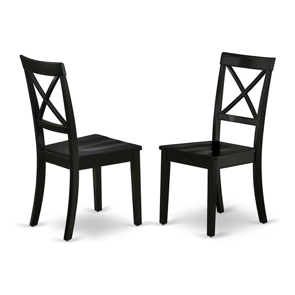 East West Furniture BOC-BLK-W Boston Dining Room Chairs - Cross Back Solid Wood Seat Chairs, Set of 2, Black