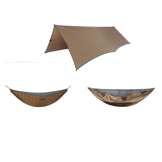 OneTigris Hideout Hammock Underquilt + Bulwark Camping Tarp + KOMPOUND Camping Hammock