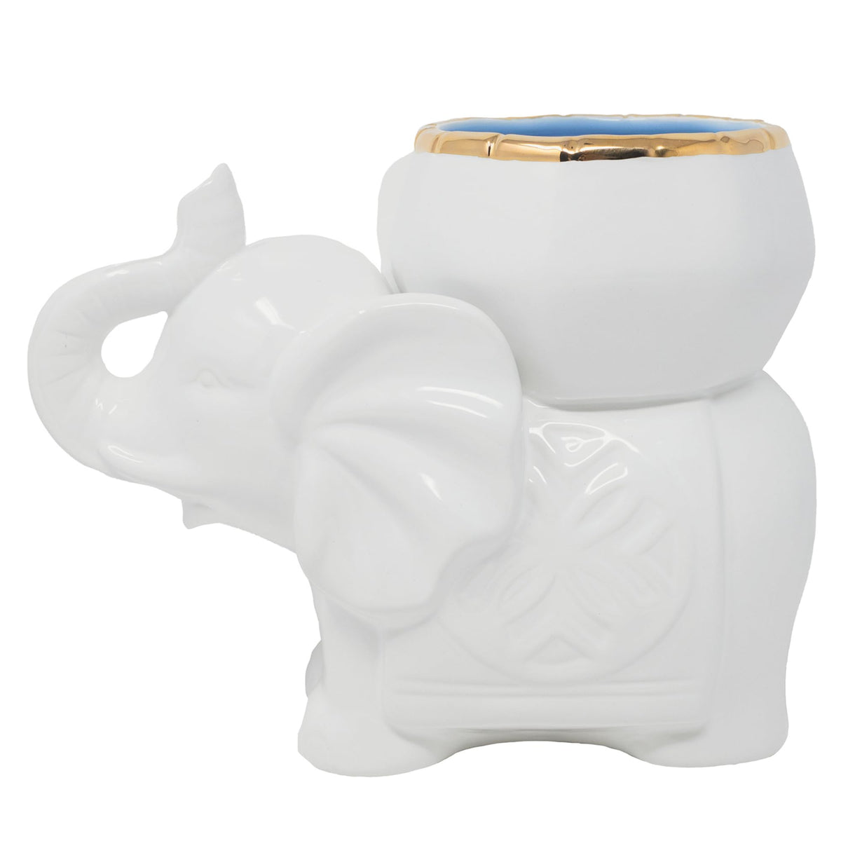 Lilly Pulitzer Small Elephant Shaped Cachepot Planter for Indoor Plants, Ceramic Pot with Gold Accents (Coconut)