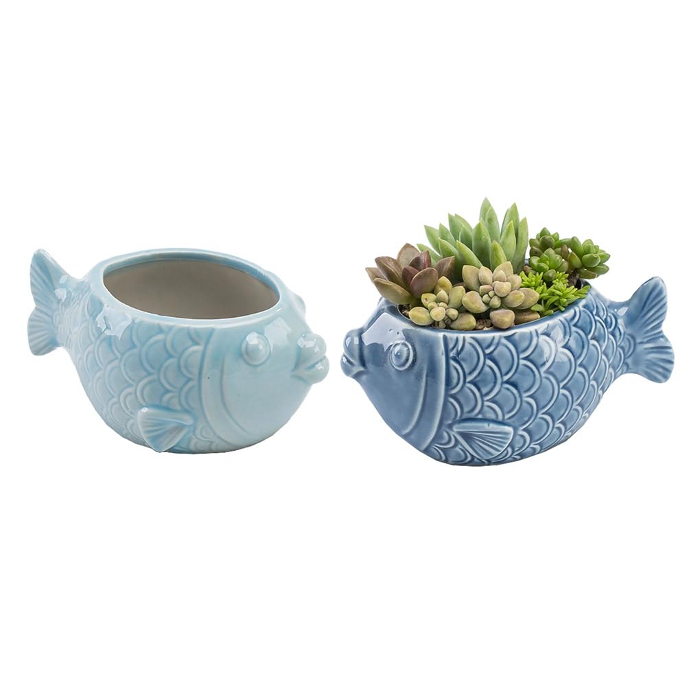WAIT FLY Cute Fish Shape Ceramic Flower Pots Succulent Planters-Fish-2 PCS