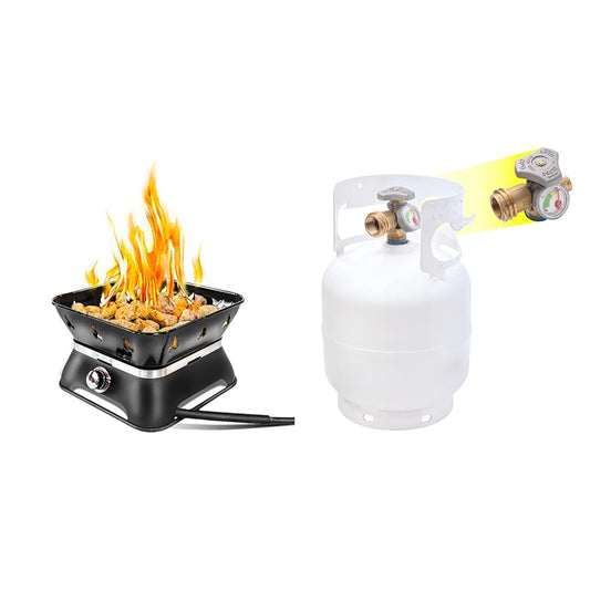 Outland Living 14" Firecube 805 Portable Propane Fire Pit Bundle with 5lb Propane Tank, Cover, Carry Kit, Lava Rocks