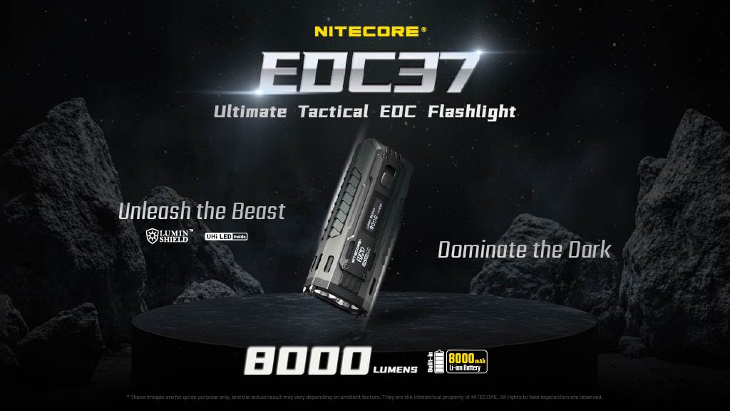Nitecore EDC37 8000 Lumens Flat Shape Flashlight, USB-C Fast Charging with Digital OLED Display and Safety Lock Sticker