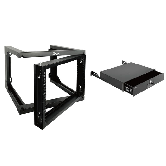 Tecmojo 6U x 19" x 18" Black Alloy Steel Wall Mount Server Rack with Swing Gate & 2U Lockable Drawer, 110lbs Load Capacity