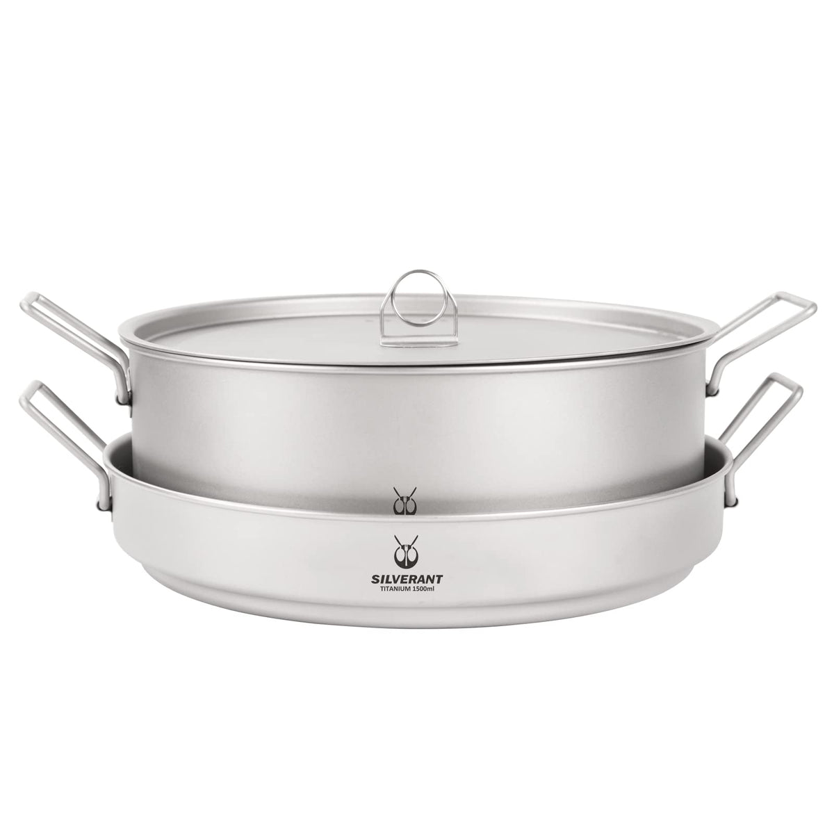 SILVERANT Ultralight Titanium Large 2-piece Pot & Pan Camping Cookware Set, Lightweight Titanium Camping Pot Mug with Hanger/Retractable Handles and Mesh Drawstring Bag