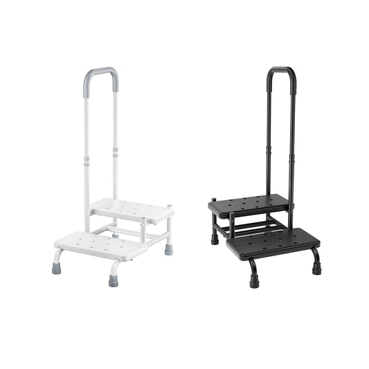 FORTEMOTUS 2 Step Stool with Handle for Elderly - Heavy Duty Bed Steps for High Beds for Adults with Adjustable Handrail &Non-Skid Platform, Foot Stool Ladder for Bedside, Kitchen, Car, RV, Bathtub