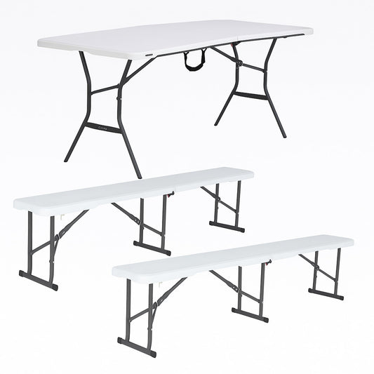 Lifetime 6-Foot White Granite Fold-in-Half Table with 2 Matching Portable Folding Benches Bundle