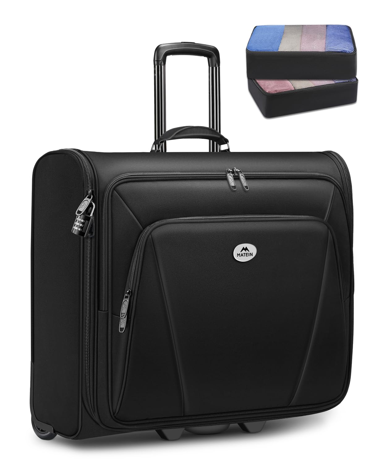 MATEIN Rolling Garment Bag with 2 Packing Cubes, Large Check-in Travel Garment Bags with 17.3 Inch Laptop Compartment, Wrinkle Free Wheeled Business Softside Suitcase Luggage for Men and Women, Black
