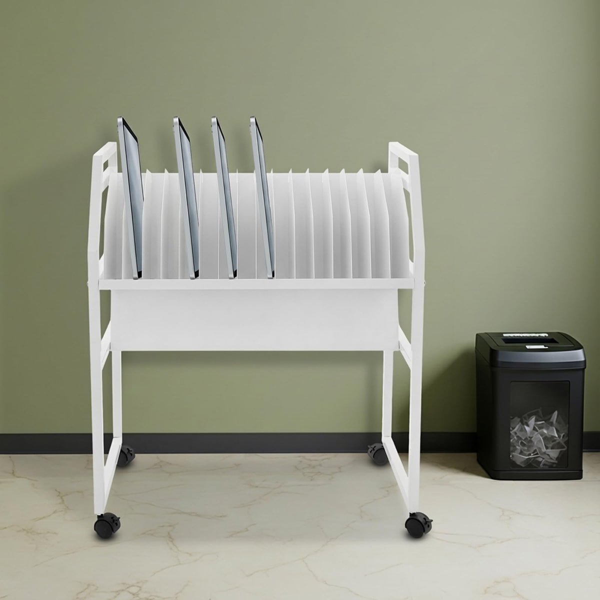 16-Device Mobile Charging Station, Tablet & Laptop Charging Cart, Chargings Cart with Removable Dividers, Portable Chargings Stand, for Classrooms, Libraries, Offices (White)