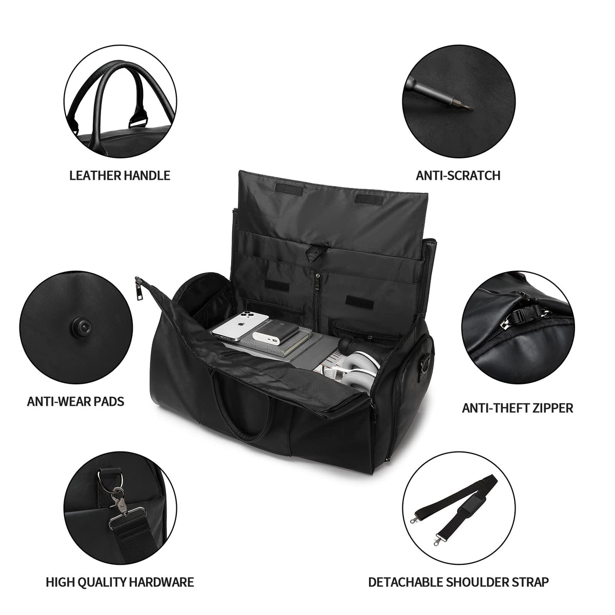 Convertible Travel Garment Bag,Carry on Garment Duffel Bag for Men Women - 2 in 1 Hanging Suitcase Suit Business Travel Bag Black