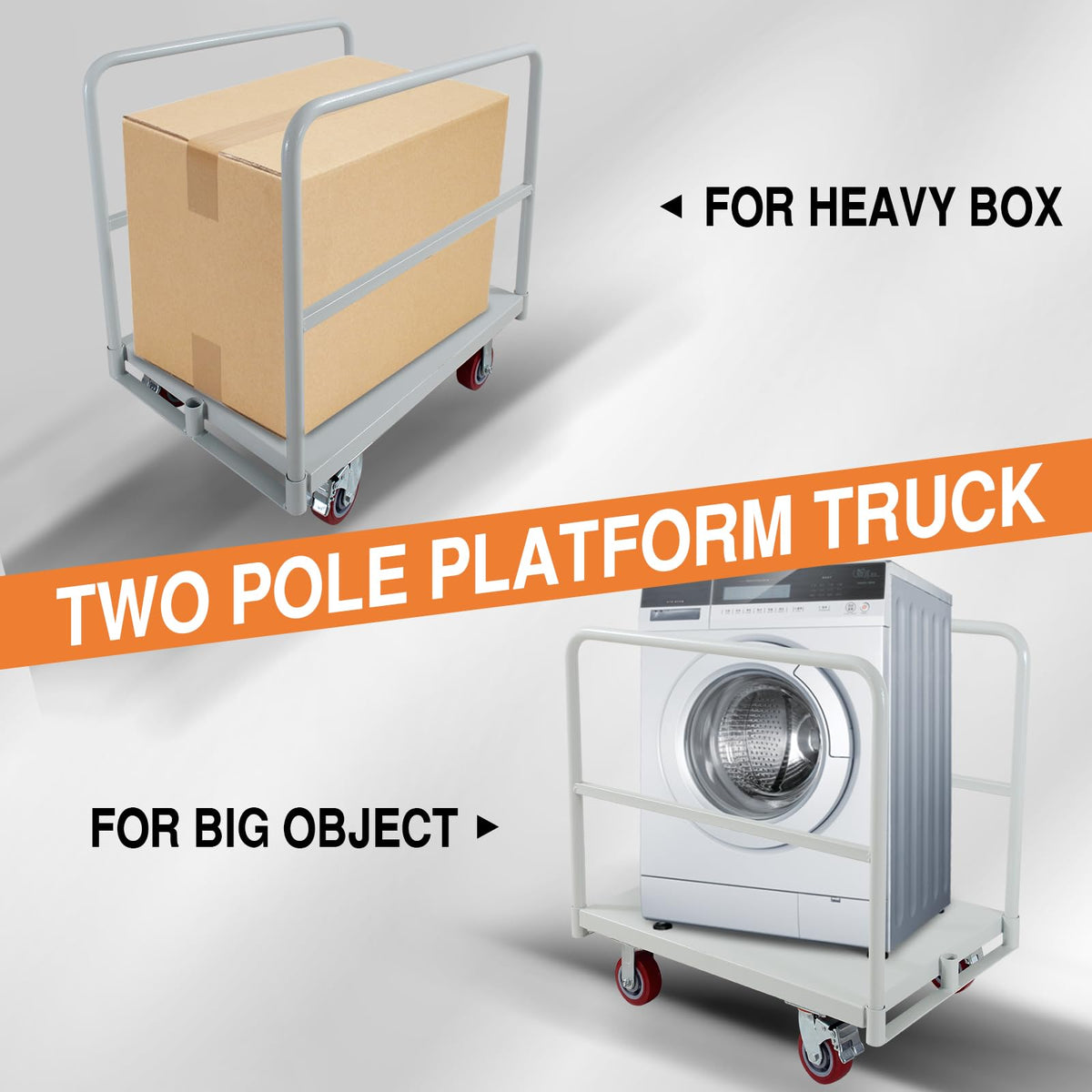 Steel Panel Truck Carts 2500 LBS, Heavy Duty Platform Truck Cart with 3 Side Handrails, Lumber Carts Drywall Flatbed Cart with 4 Rubber Swivel Casters for Loading and Storage