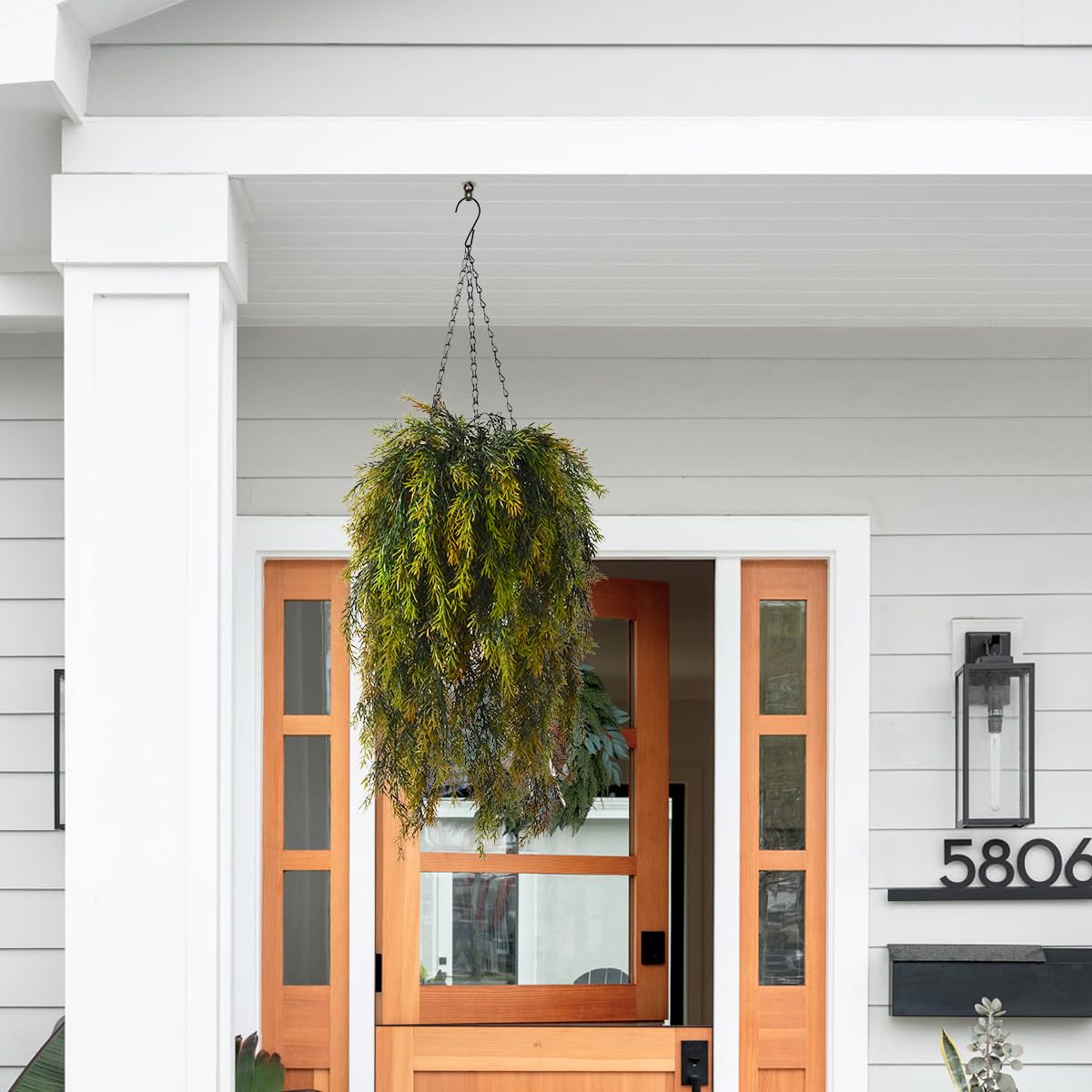 ZFProcess Artificial Faux Hanging Plants Basket for Spring Outdoor Decoration, Fake Seaweed Plant UV Resistant Look Real for Outside Porch Home Patio Balcony Yard(Brownish Green)