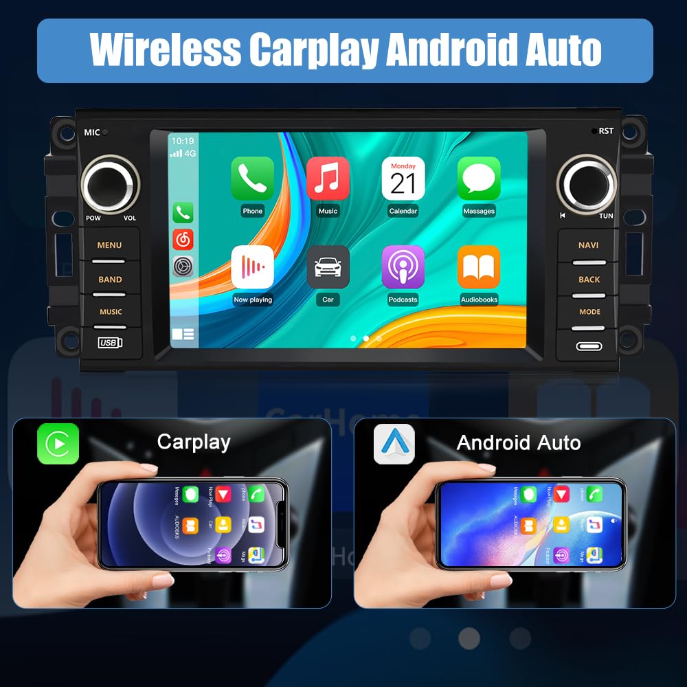 Car Stereo for Jeep Wrangler JK Compass Patriot/Chrysler/Dodge RAM Charger [2GB+32GB], 7 inch Touch Screen Android 13 Radio with Wireless CarPlay Andriod Auto with Reverse Camera