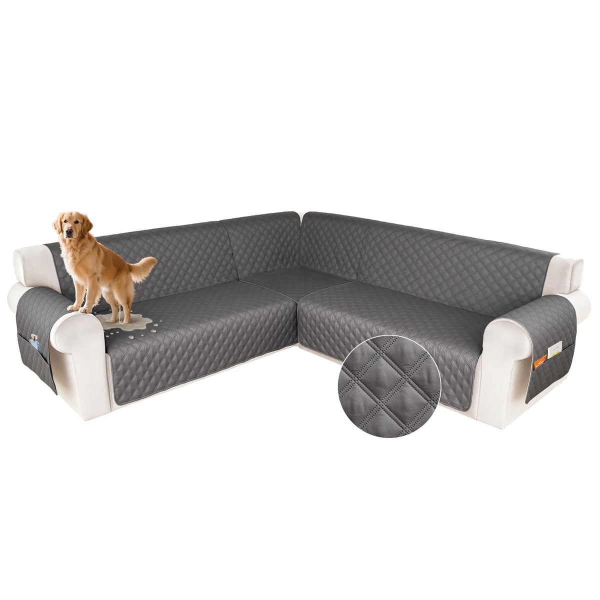 HDCAXKJ Waterproof Sectional Couch Cover L Shaped Sofa Covers Washable Corner Sectional Slipcovers Dog Pet Proof U Shape Furniture Protector with Upgraded Anti Slip Strips (XX-Large, Dark Grey)