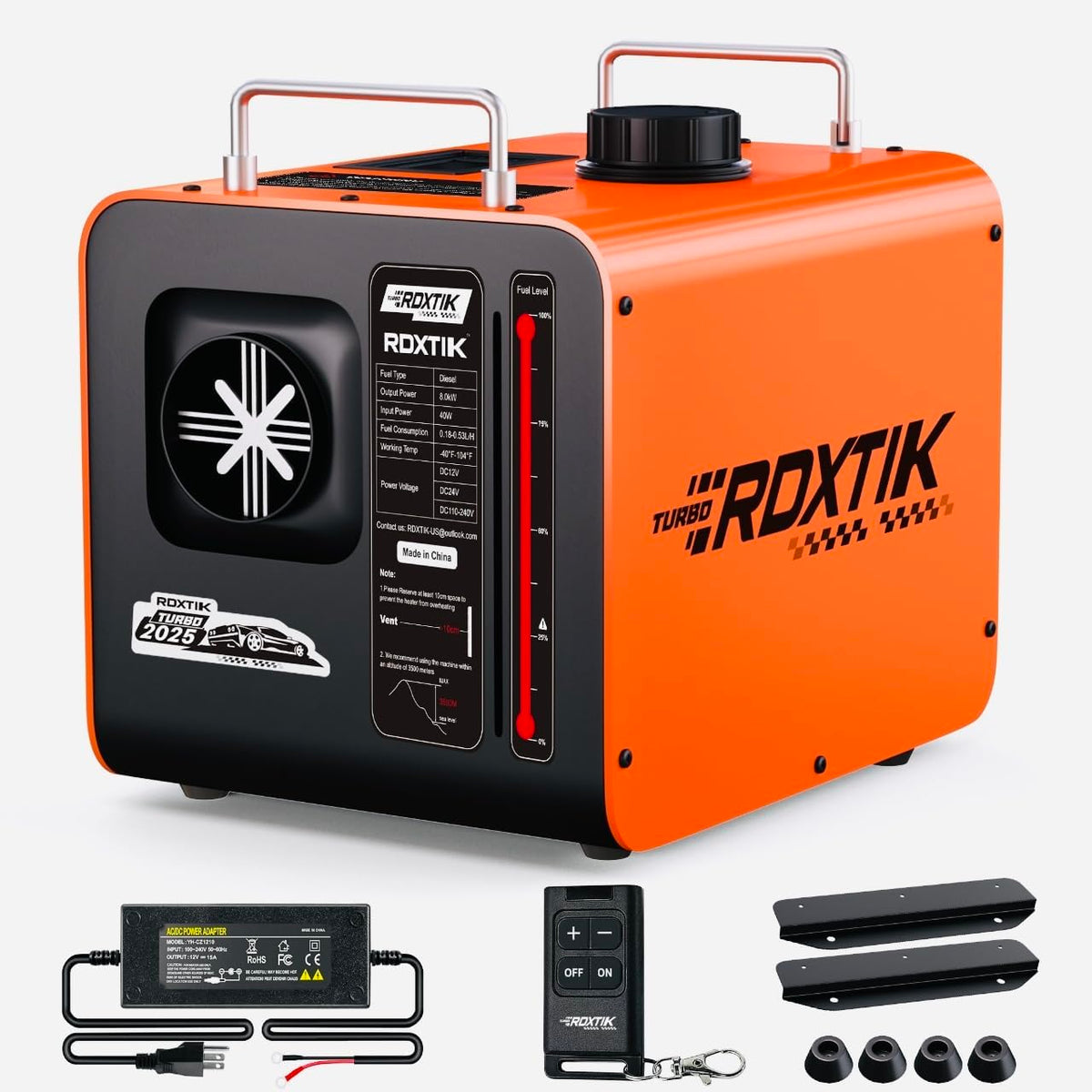 RDXTIK 8L Diesel Heater, 8KW 12V/24V/110V/240V All in One Diesel Heater with LCD Switch, Remote Control, Muffler for Truck, RV, Home, Car, Campers, Boat, Orange