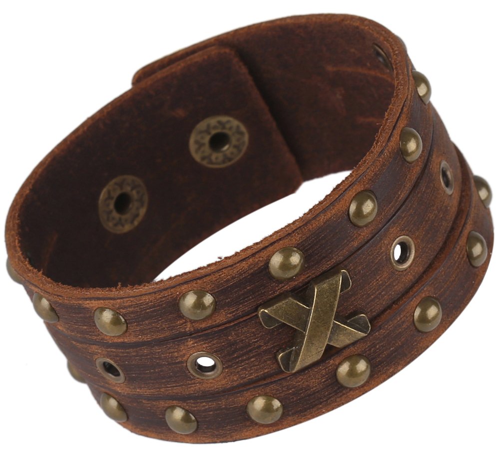 Hamoery Men Leather Bracelet Punk Braided Rope Alloy Bracelet Bangle Wristband