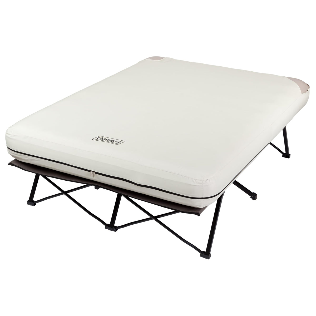 Coleman Queen-Size Airbed Cot Combination, Folding Air Mattress with Steel Frame & Side Table, Battery Pump Included, Great for Camping, Lounging, Elevated Sleeping, Guests, & More