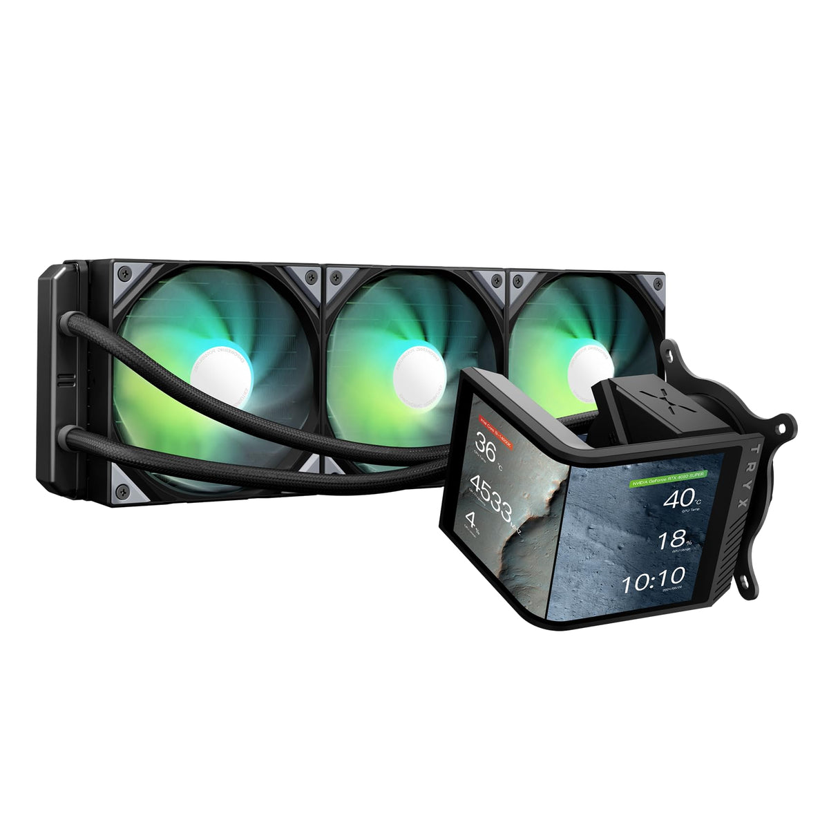 TRYX Panorama SE 360 ARGB 360mm AIO Rotatable 6.67'' AMOLED Curved Screen 3D Anamorphic Effect Customizable AIO Cooler 360mm Asetek Adela Pump 280w TDP ARGB Fan Intel LGA 1851/1700 AMD AM5/AM4