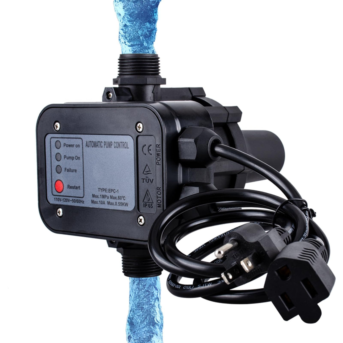 MARSTEK IP65 Automatic Water Pump Controller，Water Pump Pressure Switch Water Flow Sensor Switch Electronic Pump Pressure Regulator for Self-priming Pump，110V-120V~50/60Hz