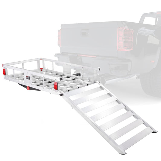 VEVOR 50 x 29.5 x 8.7 in Hitch Cargo Carrier, 500lb Capacity Trailer Hitch Mount Aluminum Cargo Basket with Folding Ramp, Luggage Carrier Rack Fits 2" Hitch Receiver for SUV Truck Pickup Camping