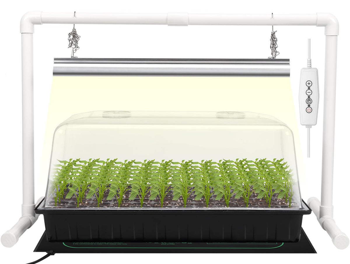SOLIGT 1020 Size Seed Starter Kit with Grow Light and Heat Mat – 7" Humidity Dome, 6x12 Cell Seed Starter Tray, Bright-Adjustable with 8/12/18H Timer & Stand for Seed Starting & Seedling Propagation