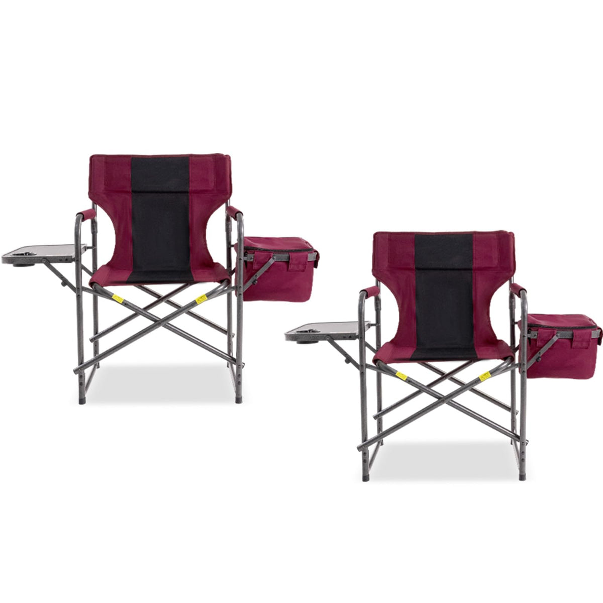 Foristrail Director Camping Chair Set of 2 with Cooler Bag & Foldable Side Tray - 400lbs Heavy Duty Outdoor Folding Lawn Chair, Portable Camp Chair for Backyard, Fishing, Beach (Wine Red)