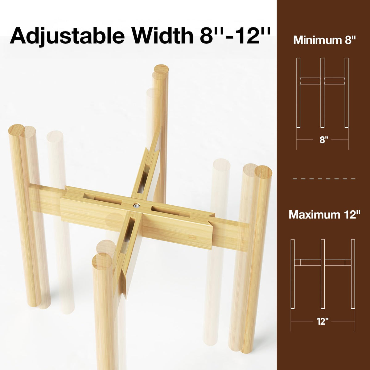 MUDEELA Plant Stand for Indoor Plants: Adjustable Width Fits 8-12 Inch Pots - Mid Century Modern Bamboo Plant Stand - 14.5 Inch Single Tier Small Floor Plant Holder, Natural, 1 Pack (Without Pot)