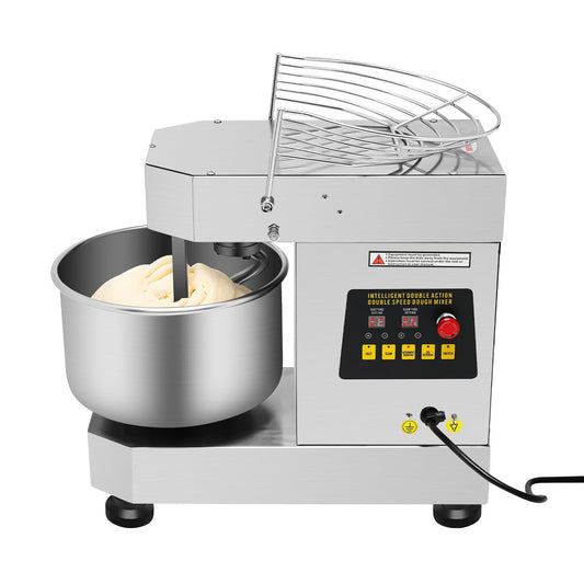 750W Commercial Food Mixer, 2.6Gal(10L) Dough Kneading Machine, 100/200 RPM Dual Speed, 360° Mixing, Copper Motor & Waterproof Switch, for Baking Dough, Whipping Cream, Mixing Salads (Silver)