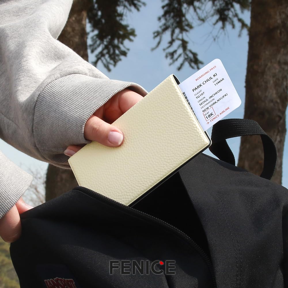 Fenice Classic Passport Cover Holder Wallet Case for Travel Essential RFID Blocking Vegan Leather Waterproof (YELLOW)