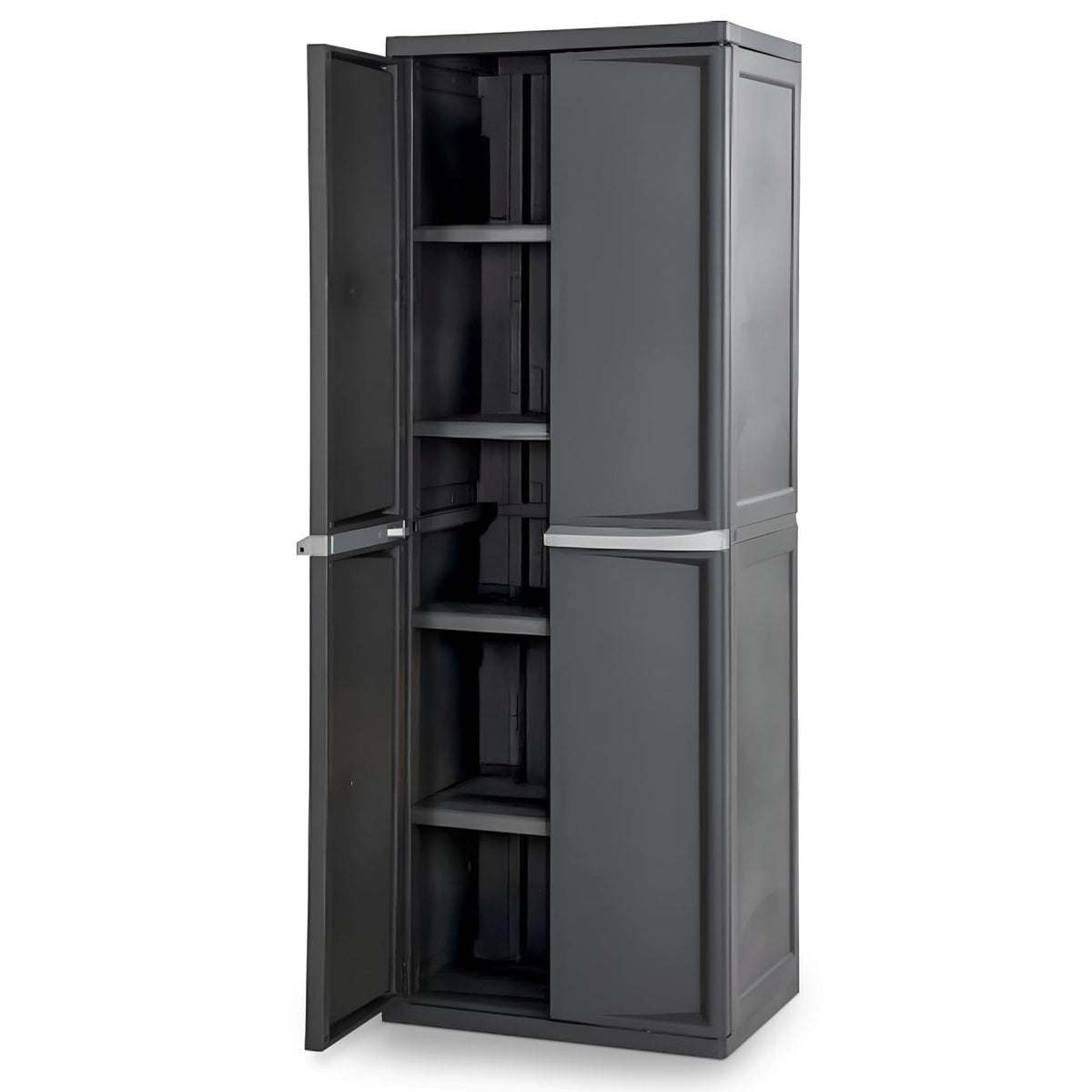Sterilite 4 Shelf Cabinet, Heavy Duty and Easy to Assemble Plastic Storage Unit, Organize Bins in the Garage, Basement, Attic, Mudroom, Gray, 1-pack
