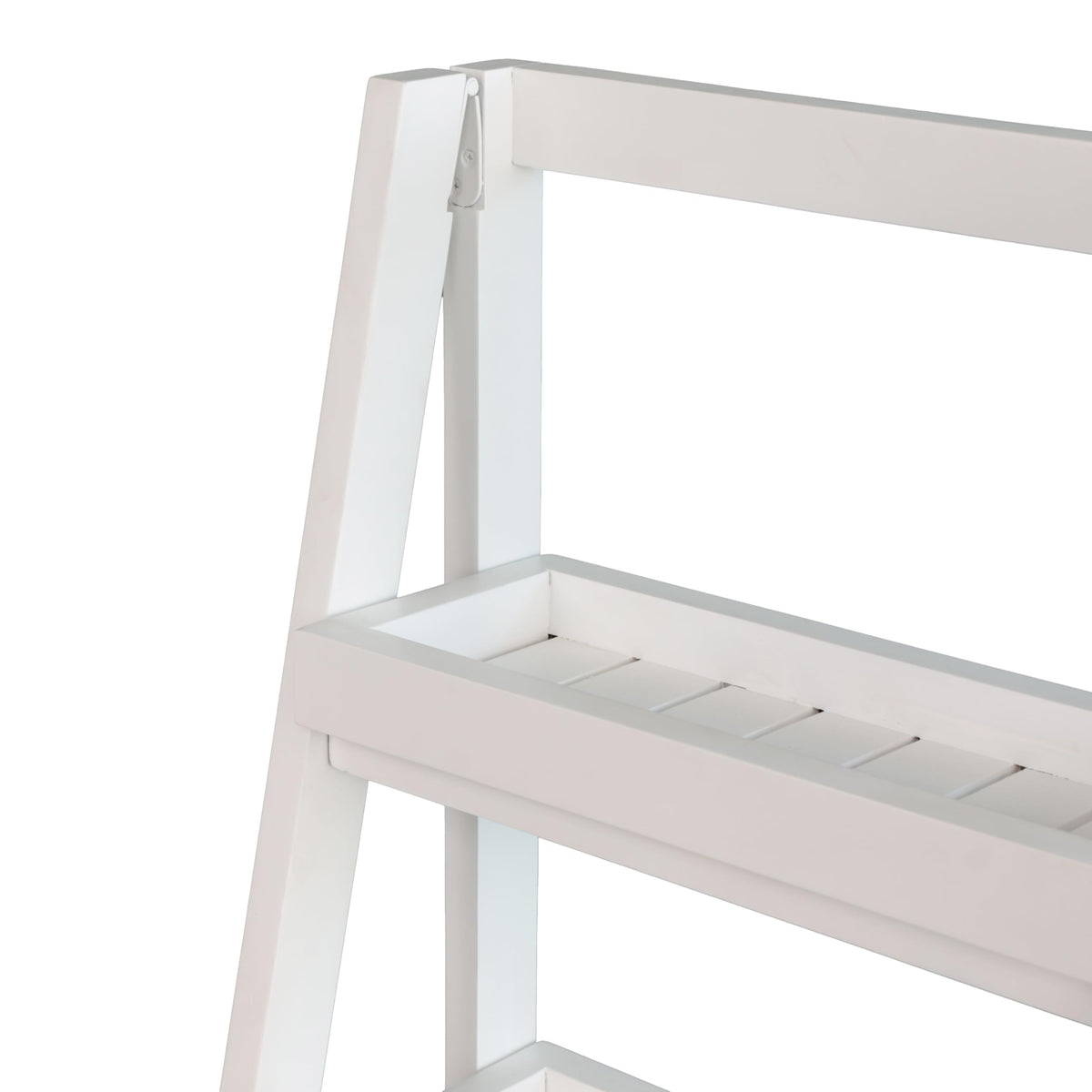 happimess SHF2008W Everett 48 in. H Minimalist Handcrafted Acacia Wood 4-Tier Indoor/Outdoor Folding Display Ladder Storage Rack and Plant Stand, White
