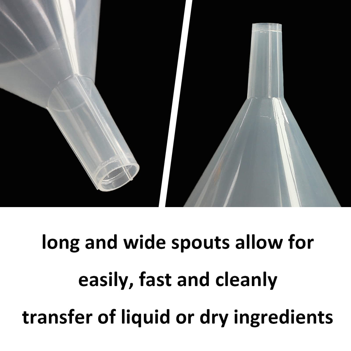 8 Pack Multi-Purpose Plastic Funnels with Long Reaching Spout (4.7”) for Water Bottle, Easy and Smooth Content Transfer by ZMYBCPACK