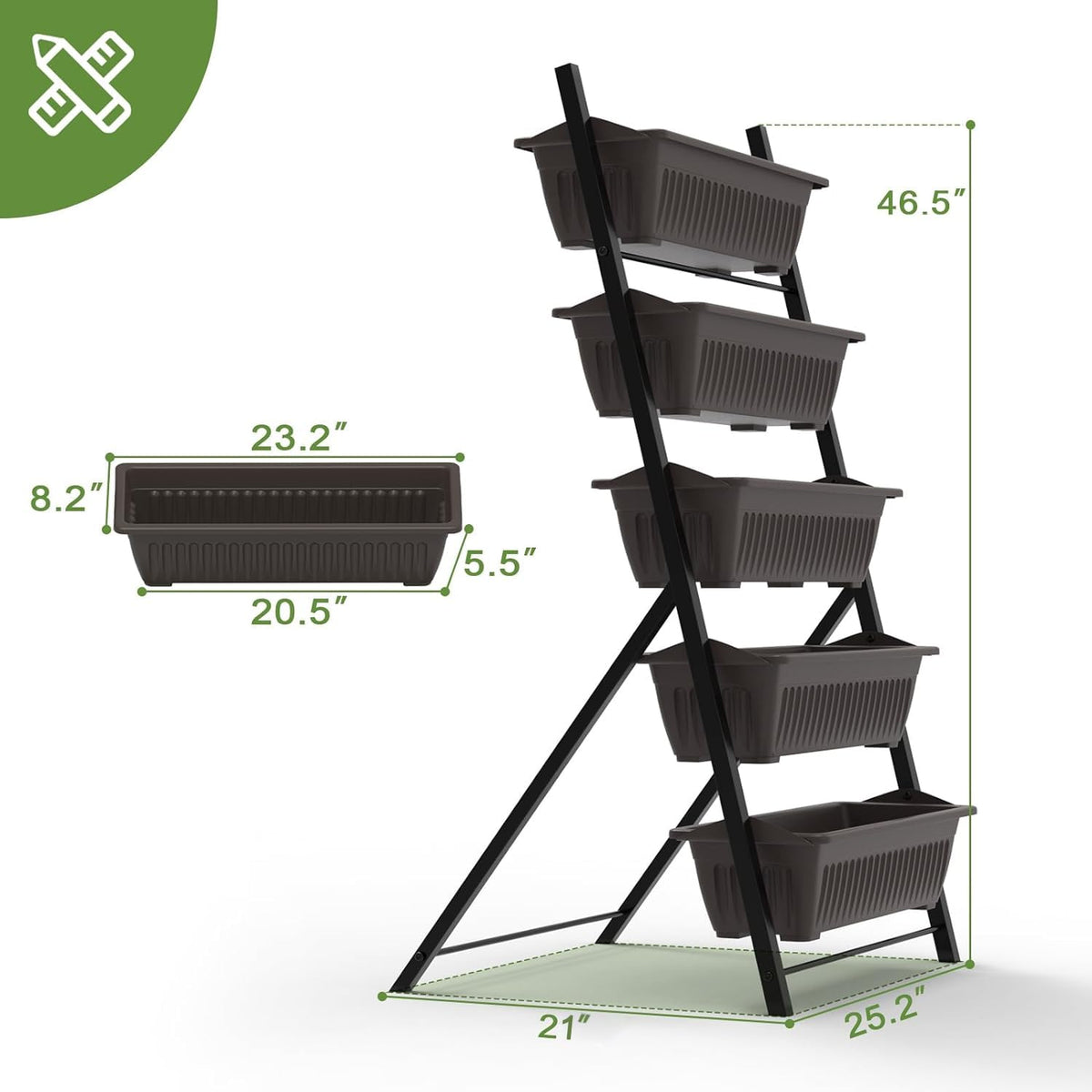TOREVSIOR 5-Tier Vertical Raised Garden Bed, Vertical Garden Planter with Water Drainage, Elevated Garden Bed for Vegetables Flowers Herbs Indoor Outdoor