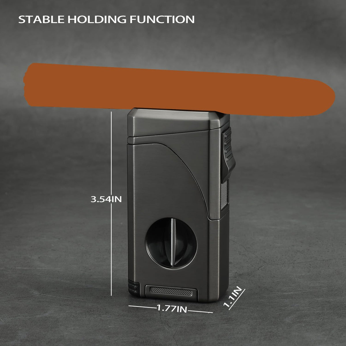 All in One Triple Jet Flame Butane Torch Lighter Built-in Cutter, Cutter V Cut, Punch, Holder Function, Draw Enhancer Tool, Refillable Windproof Gas Lighter, Mens Gifts. Grey(Sold Without Gas) ﻿
