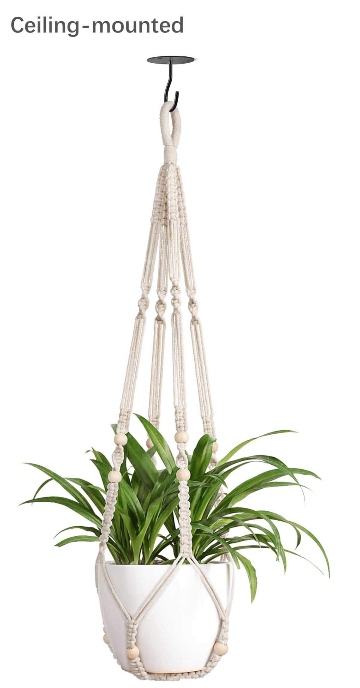 Mkono 3 Pack Macrame Plant Hangers and Ceiling Hooks, Different Size Hanging Planter Basket Flower Pot Holder with Beads，Medium, Ivory