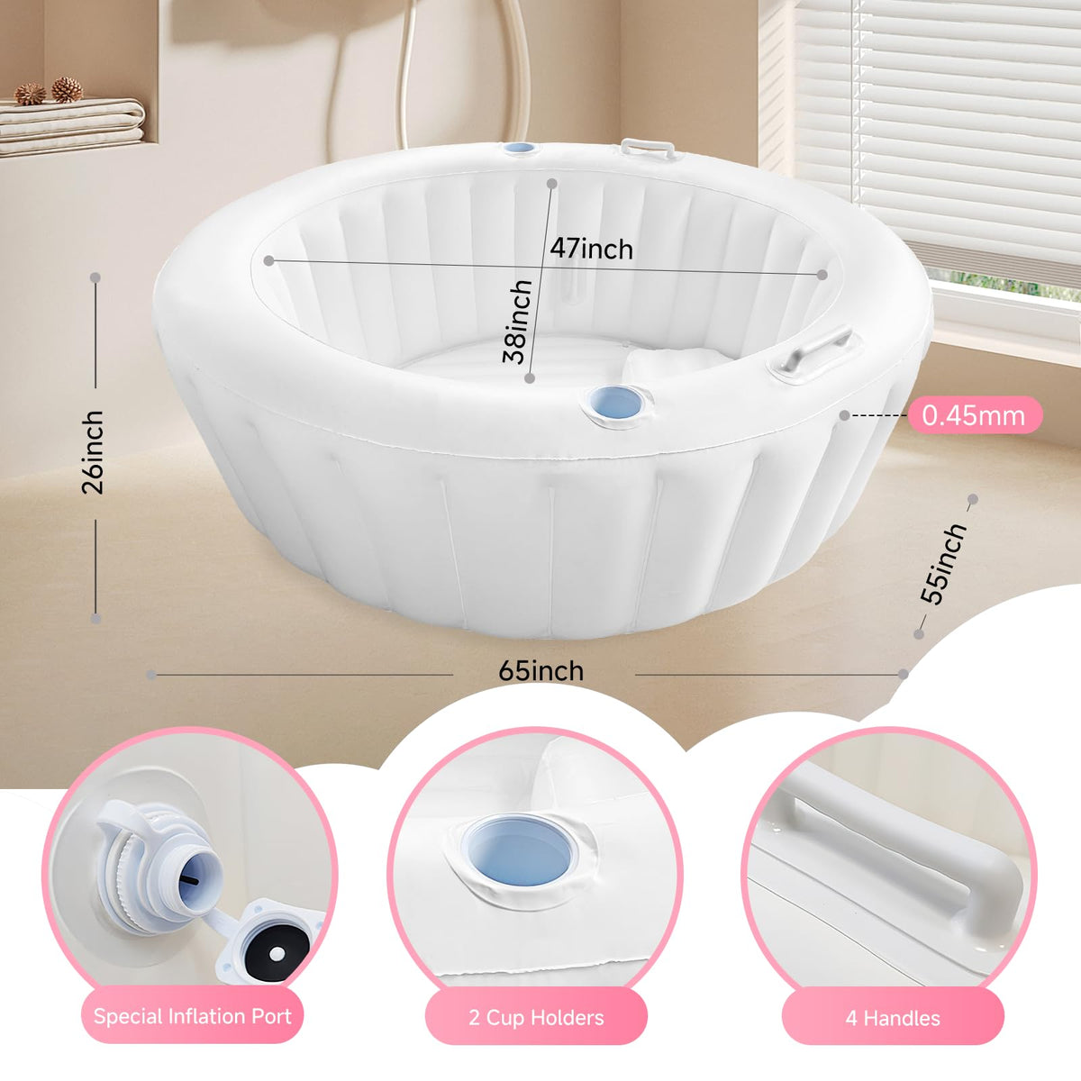 Besutosera Birth Pool in Creamy Marshmallow with Birth Pool Liner Set, Premium Birth Tub, Birthing Pool for Home Birth, Home Birth Tub, Birthing Tub Quick Inflation and Convenient