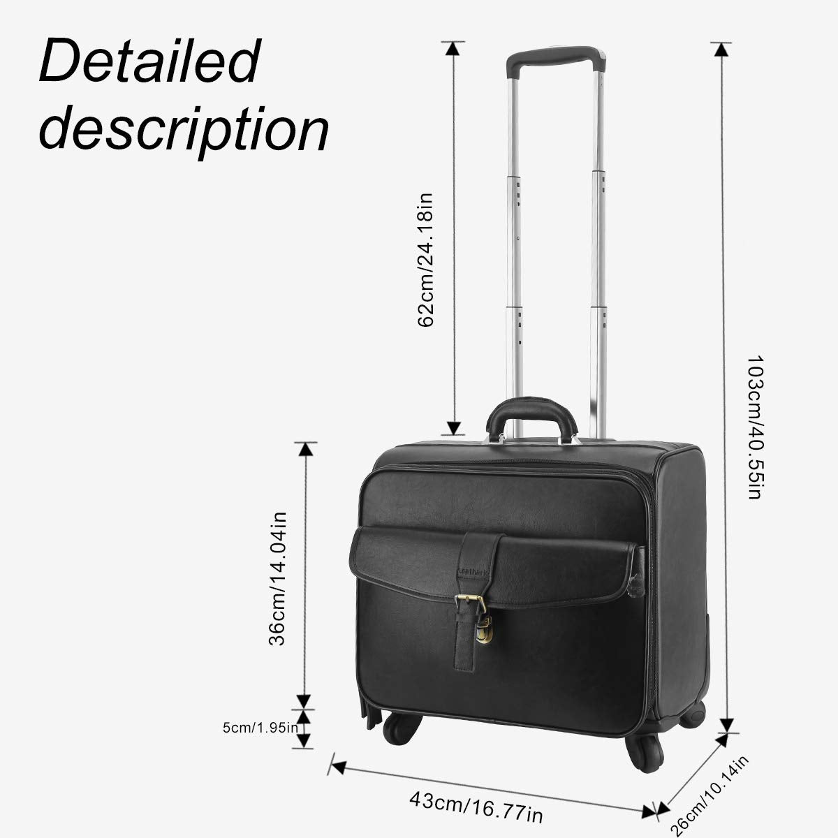 Leathario Leather Rolling Laptop Case Wheeled Briefcase Suitcase Roller Boarding